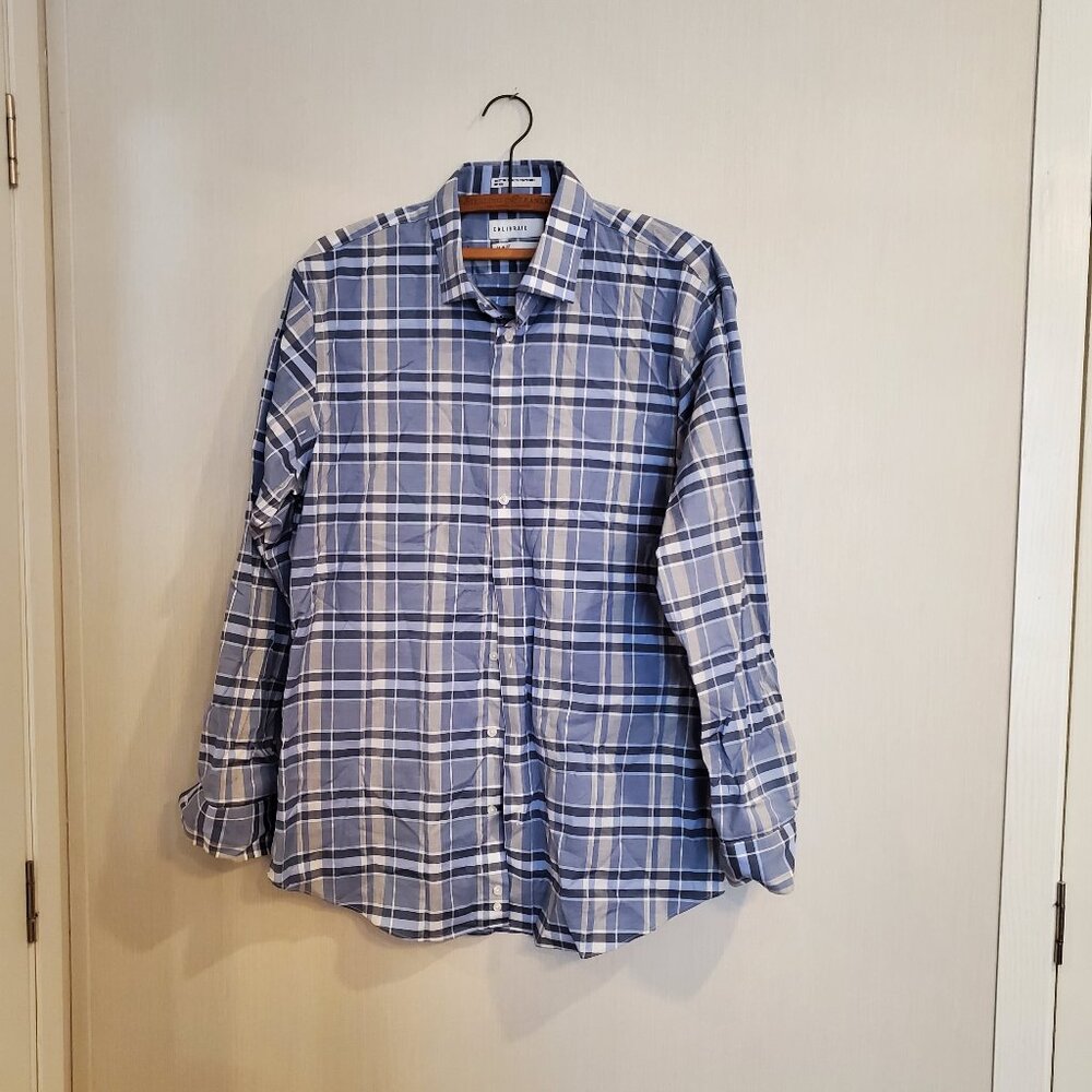 Calibrate Blue White Plaid Button Up Shirt Non Iron  Men's 16.5  34-35